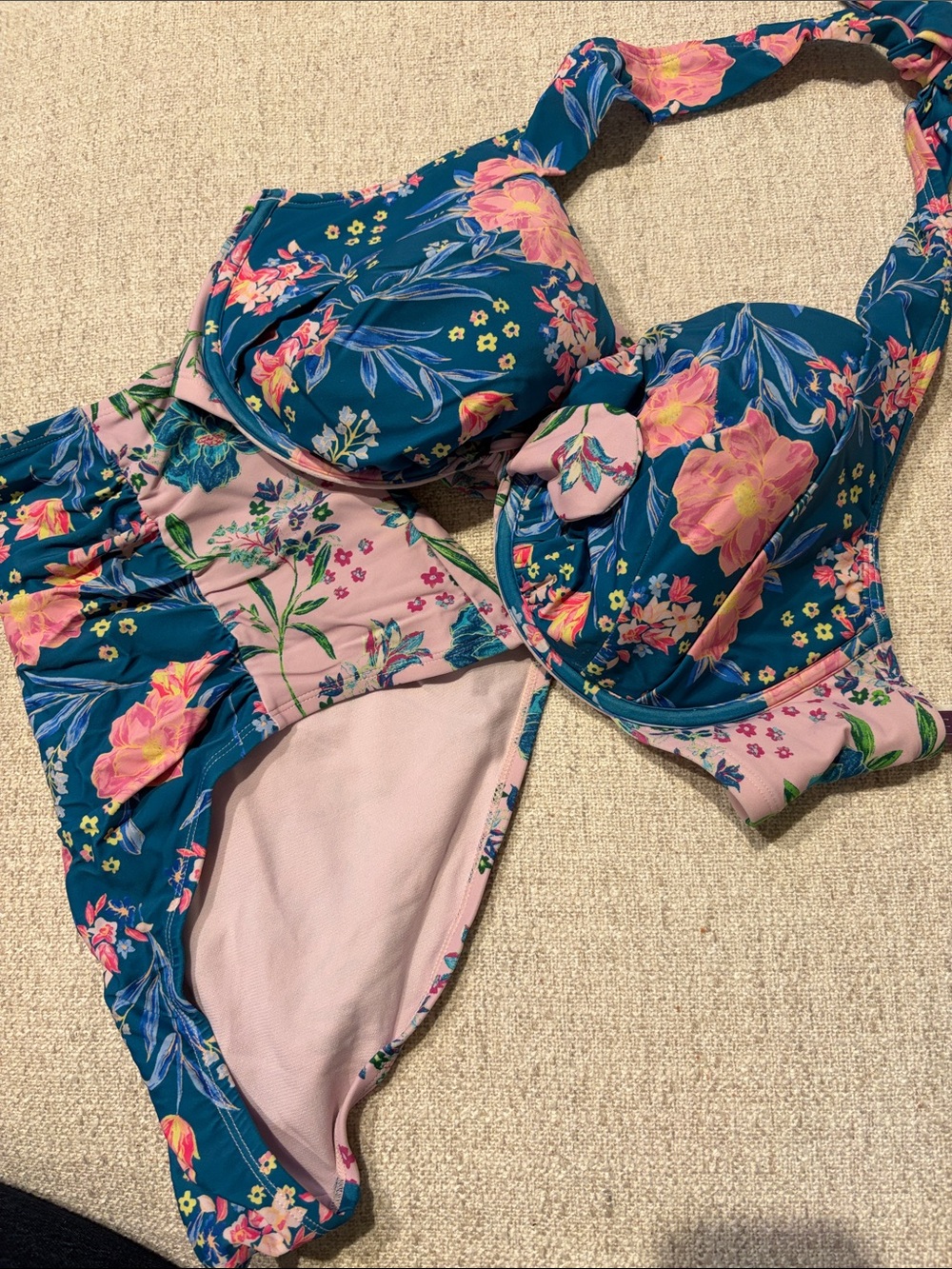 Adore Me Teal & Pink Floral Girls Two-Piece Swim Bikini